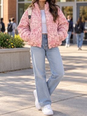 NWT Hollister Floral Puffer Jacket